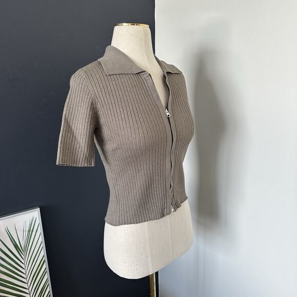 Moussy Women's Double Zip Front Knit Cardigan Copper Metallic Thread - Picture 3 of 13